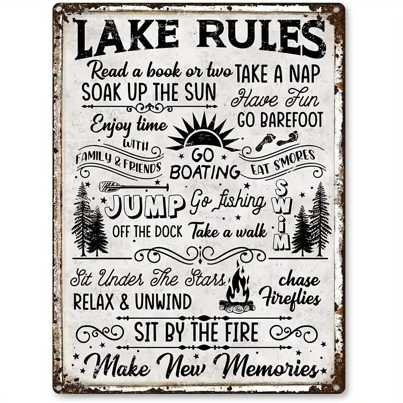 Lake Rules Metal Hanging Wall Art