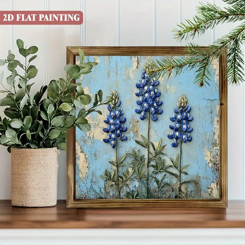 Texas Bluebonnets Painting Wooden Wall Art