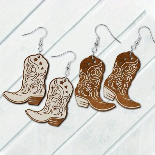 Cowboy Boot Wooden Earrings