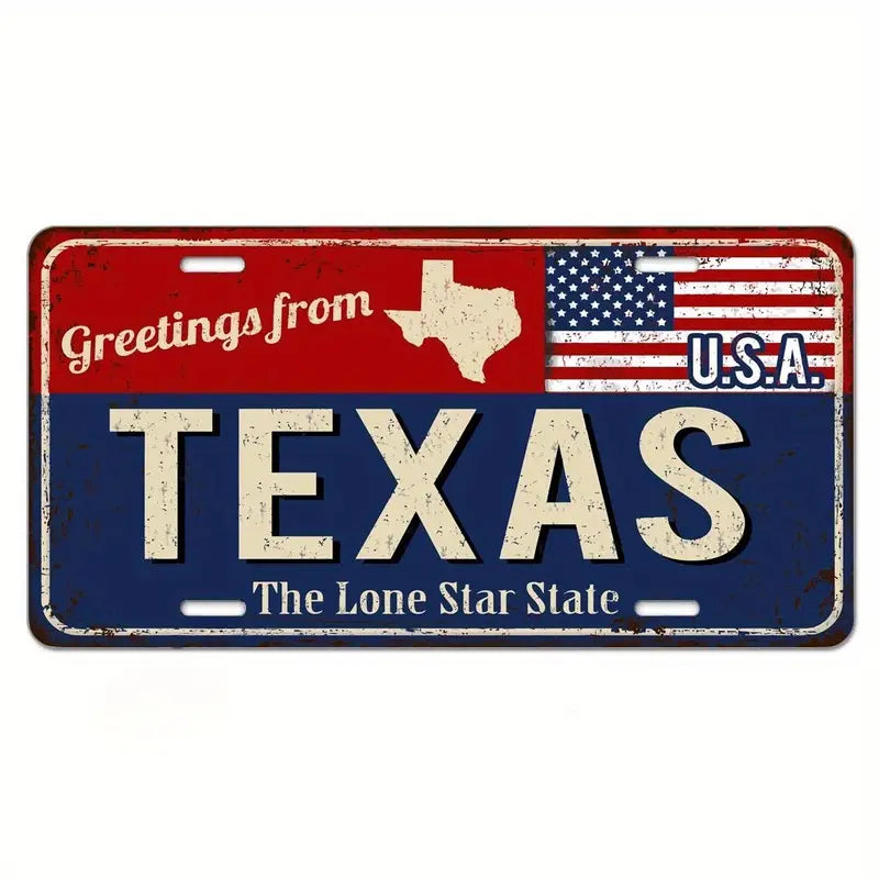 Greetings from Texas Metal Wall Art License Plate