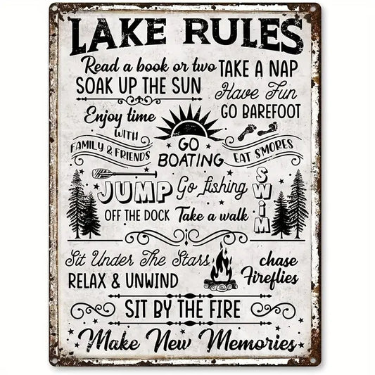 Lake Rules Metal Hanging Wall Art