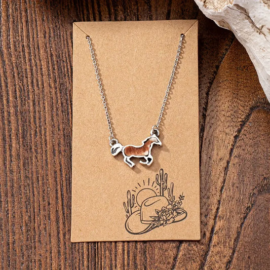 Horse + Cowhide Sterling Silver Necklace