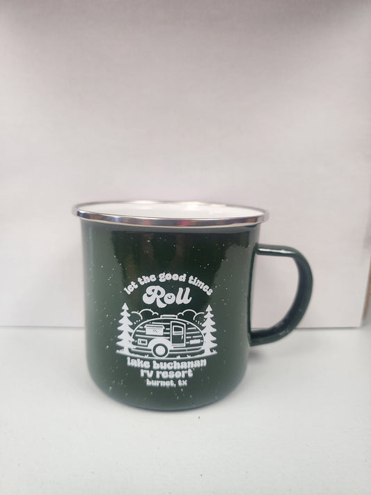 Let the Good Times Roll Speckled Camp Mug