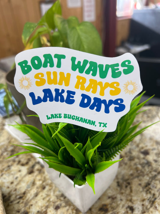 Boat Waves Sun Rays Lake Days Sticker