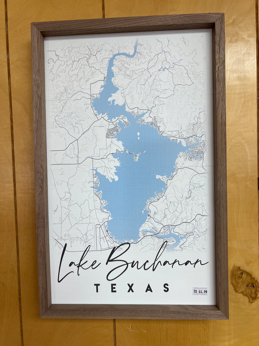 Lake Buchanan Map Wooden Sign