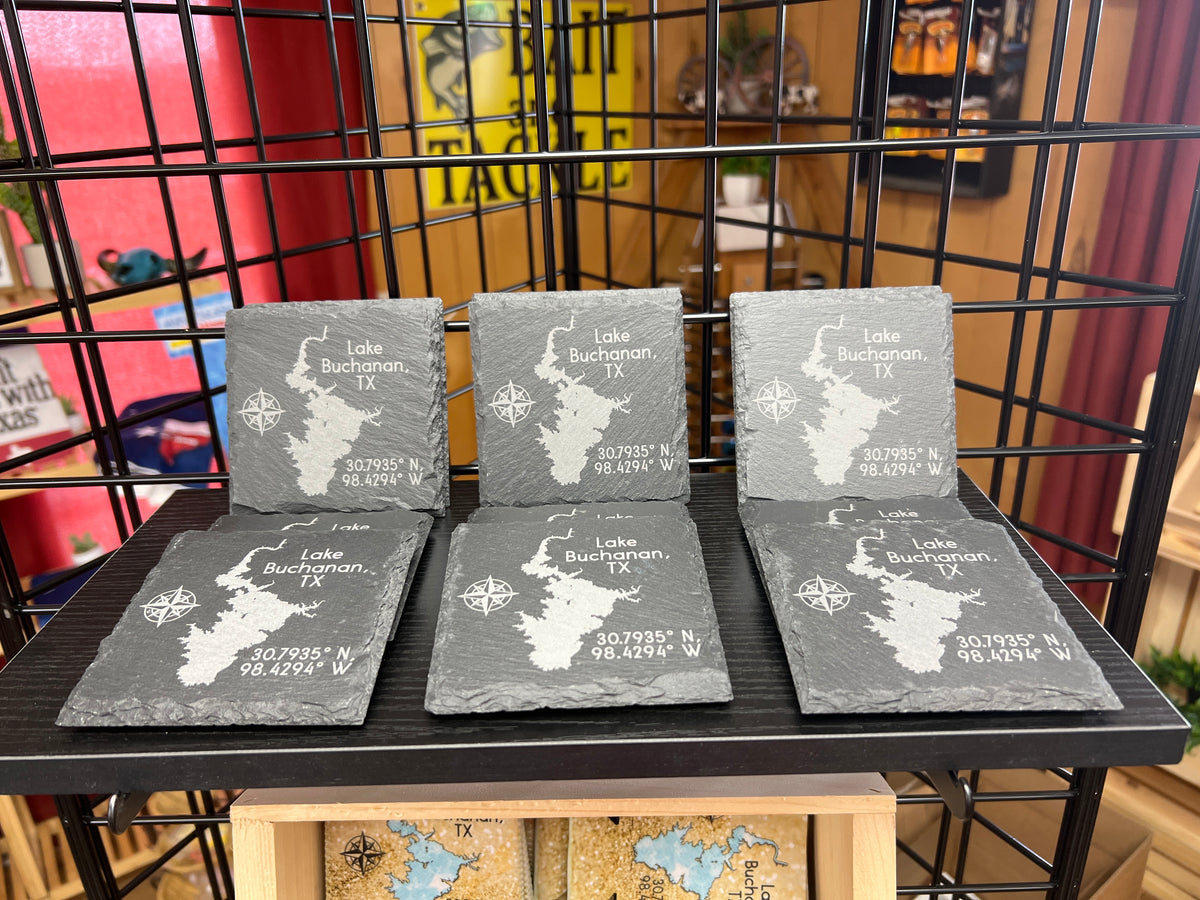 Lake Buchanan Map + Coordinates Slate Coaster