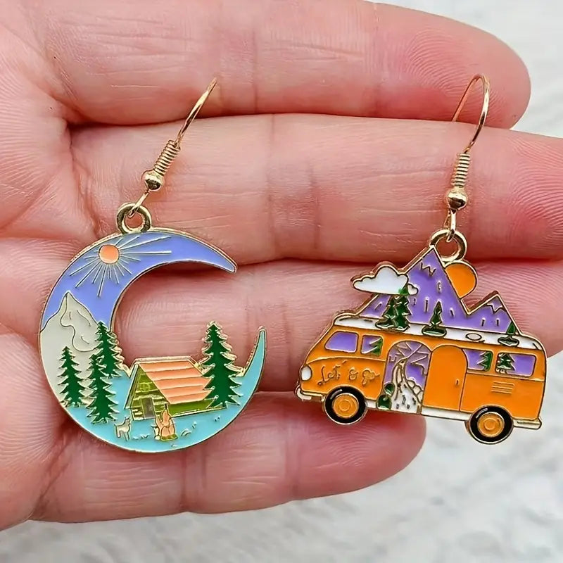 Volkswagen + Crescent Moon Scene Earrings
