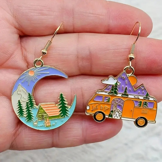 Volkswagen + Crescent Moon Scene Earrings